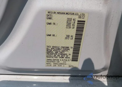 2013 Nissan Altima 2.5 Sl z USA, uszkodzony, nr VIN 1N4AL3AP2DC137637